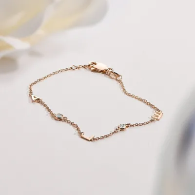 Letter Design Gold Bracelet with Natural Diamond 18k Gold Real Diamond Bracelets