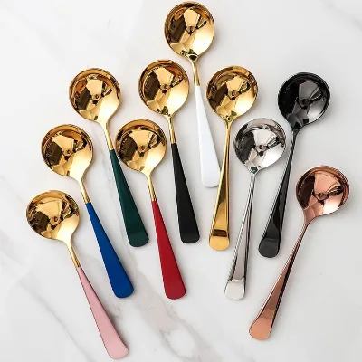 Metal Titanium Unique Silver Gold Black Colorful Stainless Steel Tea Spoons Coffee Dessert Spoon