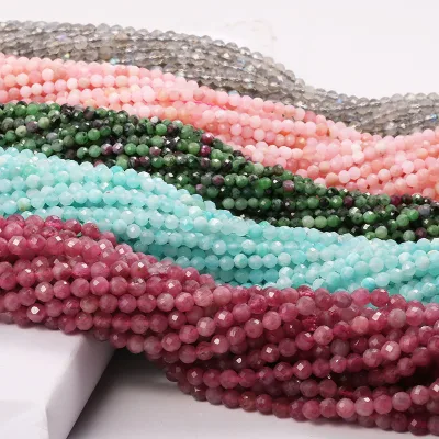 Natural Faceted Gemstone Beads, Real Stone Jasper Tiny Cutting Bead Strand for DIY Jewelry Making 2 3 4 Mm, 38CM