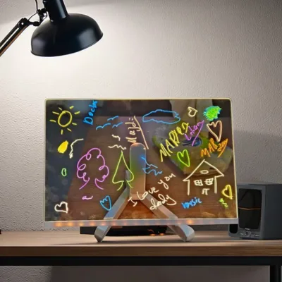 Acrylic Dry Erase Board Clear Light 11.8 X 7.9" White LED Note Board 7 Color Markers Desktop Glow Memo Rewritable Message Board