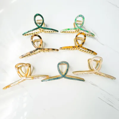 Fashion 11.5cm Large Cross Shaped Metal Hair Claw Accessories Cellulose Acetate Hair Claw Clips for Women