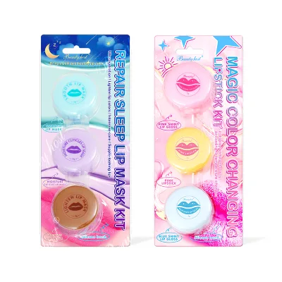 7g*3 Set Multi-colored BB Cream in Stock Lip Stick Kit That Changes Color Night Repair Lip Gloss Kit With Silicone Lip Brush