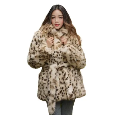 High Quality Soft Leopard Printing Fur Coat for Women Winter Oversize Fur Coat Luxury Leopard Faux Fur Coat