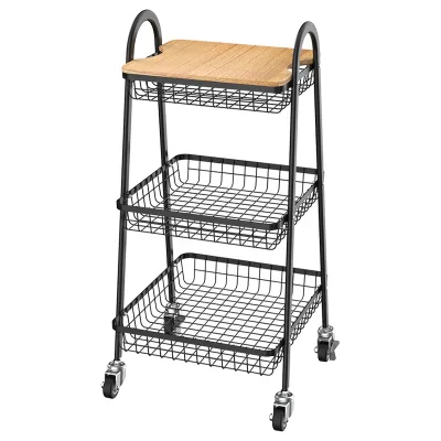 Cheap Price 3 Tier Wire Mobile Hand Utility Trolley Cart Metal Storage Rack Rolling Storage Cart With MDF Board
