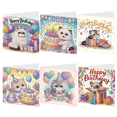 5D Diamond Painting Birthday Card Kit Animal Cat Printed Diamond Artwork Modern Indoor Decor for Home Holiday