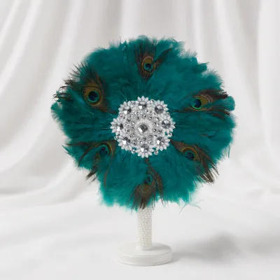 African Traditional Wedding Turkey Feather Hand Fans for Bride Decorations