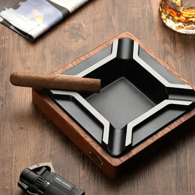 Custom Metal Wooden Cigar Ashtray with logo