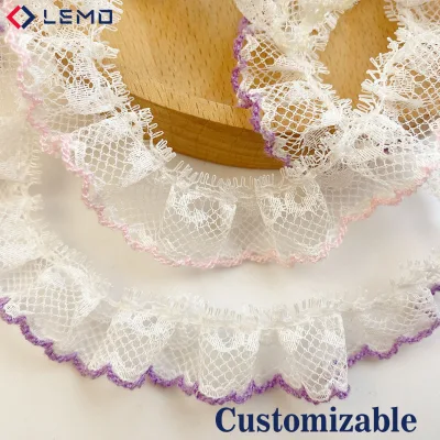 Leather Lace Trim with Pleated Scalloped Edge and Striped Pattern for Hair Decoration