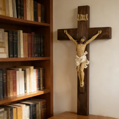 19 Inch Jesus Crucifix Wall Cross with Hand-Painted Resin Christ Figure, Catholic Christian Wall Decor for Home or Prayer Room