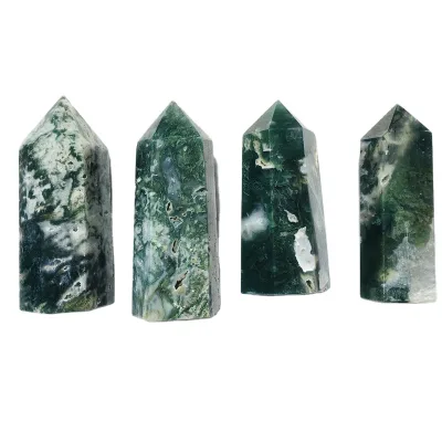 Wholesale Natural High Quality Green Moss Agate Point Obelisk Crystal Tower Point for Decoration