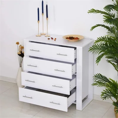 Particleboard Anti Toppling Design Silver Handles Chest Drawers with 4 Drawers for Home Bedroom Attic Storage Furniture