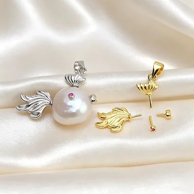 S925 Silver Electroplating Goldfish Pearl Pendant Setting DIY Jewelry Accessories Empty Mount Parts DIY Handmade Jewelry Making