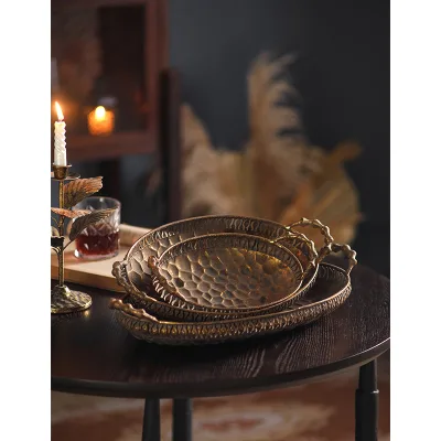 European Rustic Metal Fruit Tray Vintage Design Home Decorative Gold Dish with Dry Fruit Dishes & Plates Set of 3