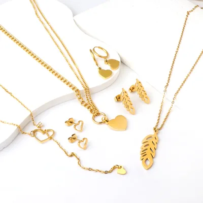 Custom Fashion 2025 Jewelry Set Sweet Gold Chain Heart Pendant Necklace Wholesale Price Stainless Steel Necklace Earrings
