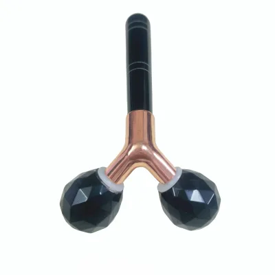 Anti-Aging Black Obsidian 3D Jawline Roller Faceted Y-Shape Massage Tool with Unique Tower Grip for Skin Lifting