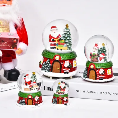 Customized Christmas Decoration Water Globe Resin Base Santa Claus Luminous Glass Music Snowglobe