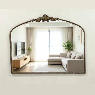 Arched Shape Exquisite Carved Grass Scroll European Style Retro Decorative Mirror Antique Mirror