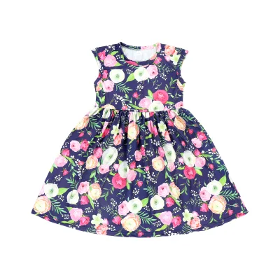 2022 new children clothes girls dress rose printed girl infant dresses beautiful hot selling summer baby girls dress sleeveless