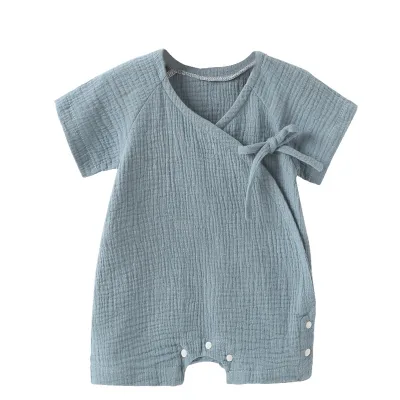 Baby Short-sleeved Muslin Cotton One-piece Summer Boys Girls Bodysuit Romper Baby Triangle Gauze Cotton Pajamas
