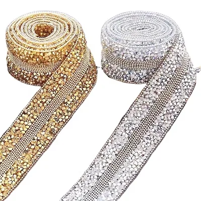 3cm Hotfix Resin AB Rhinestones Chain Trim DIY Dress Decor Crafts Iron on Glue Trimming