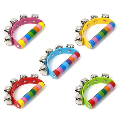 Wooden Rainbow Handle Musical Bells the Polar Express Sleigh Bell Small Metal Jingle Bells for Christmas Valentines Crafts Decor
