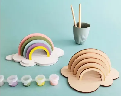 Wooden Rainbow Paint Kit DIY Kid Craft rainbow Decor Laser Cut Wood