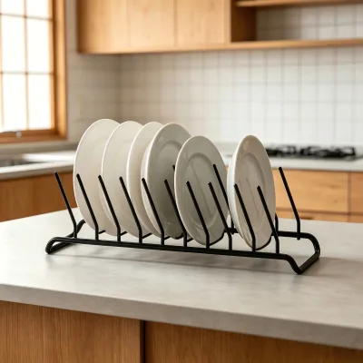 Dish Rack Iron Plate Holder Kitchen Countertop Dish Storage Organizer Space Saving Plate Drying Rack