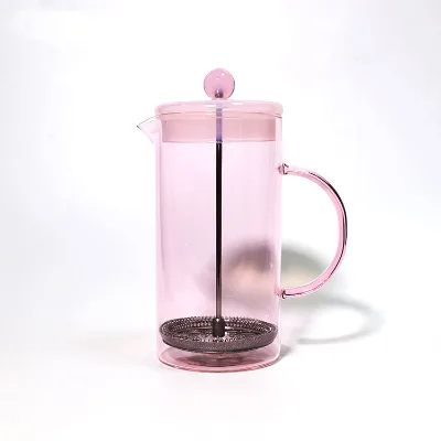 Custom Made Colored Hand-blown Glass Heat Resistant Large Volume Cold Hot Water Pot French Press Pot With Handle Lid