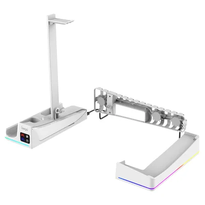 Horizontal Stand With RGB Lighting &Cooling Fan for PS5 Slim Console,charing Dock for P5&P5/P5 Edge Controller