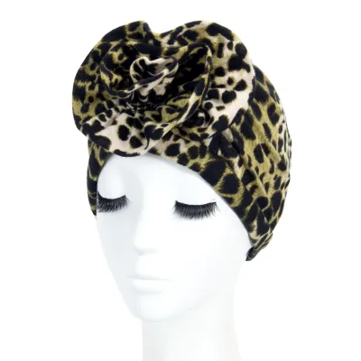 Fashion Women Leopard Animal Pattern Flower Turban Chemotherapy Cancer Hat Wholesale