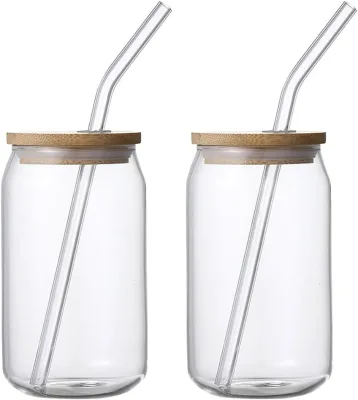 Wholesale 12oz 16oz 20oz Clear Frosted Glass Sublimation Blanks Beer Can Tumbler With Straw and Bamboo Lid