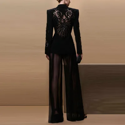 Top Quality Wholesale Spring Long Sleeve Fashion Beading Runway Black Blazer Women