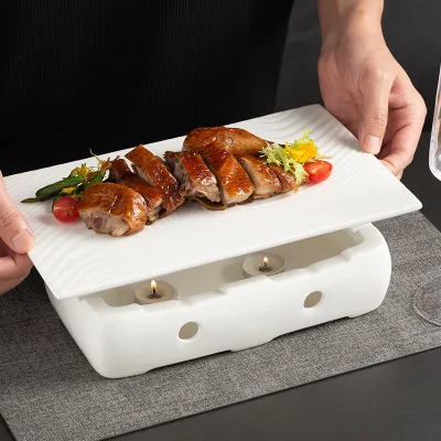 Peking Duck Tray Water Ripple Design Rectangle Ceramic Oven-Safe Eco-Friendly Commercial Use Specialty Platters