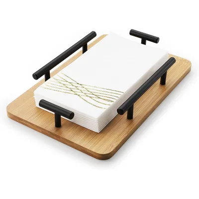 Multipurpose Towel Holder Tray Napkin Holder Tabletop Bamboo Wooden Napkin Storage Holder for Kitchen Dining Room Bathroom Table