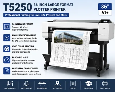 Refurbished T5250 36 Inch Large Format Plotter Printer for CAD Engineering Blueprint GIS Printing