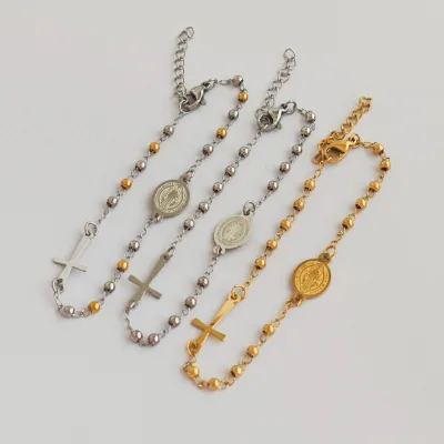 Saint Patron Saint Medals Bracelet with Cross Charm Stainless Steel Faith Christian Bracelet Jewelry Best Gift