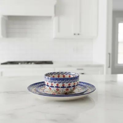 Microwave Safe Tableware Set Colorful Polish Print Restaurant Dinnerware Includes Bowl and Plate