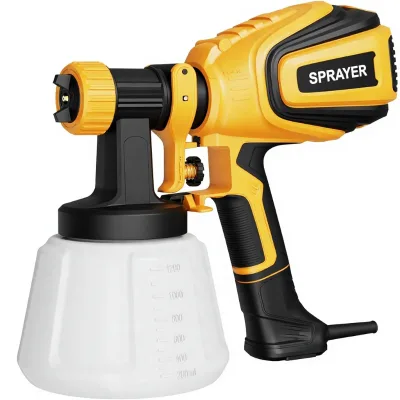 VONFORN Paint Sprayer 700W HVLP Spray Gun 4 Nozzles 3 Patterns Easy Clean AC 1200ml Cup 1.8m Hose VF803 Yellow