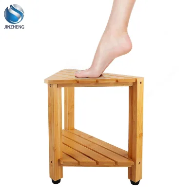 Corner Bath Shower Bench Bamboo Shower Stool With Starage Shelf for Inside Small Shower Spaces for Shaving Legs