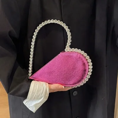 Trendy Lady Heart Shaped Rhinestone Sparkly Wallet Handbag Clutch Bag for Wedding Party Evening Dinner