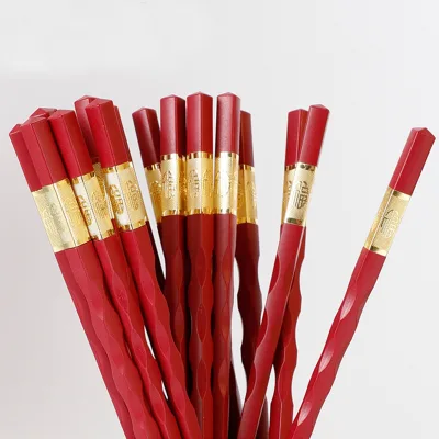 Chinese Branded Eco-Friendly Reusable Red Gold Plated Alloy Fiberglass Pps Flatware Chopsticks Wedding Gift Favors