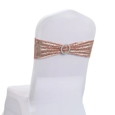 Wholesale Cheap Gliter Rose Gold Elastic Sashes Band Universal Spandex Folding Chair Cover for Wedding Banquets