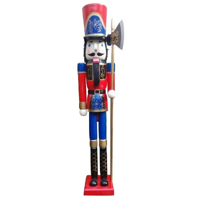 120cm Giant Outdoor Red Blue Christmas Wooden Nutcracker Soldier Hold Axe Decoration