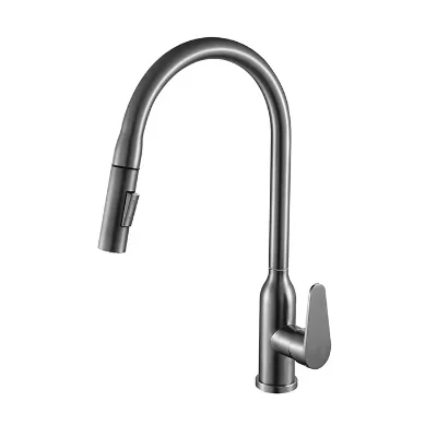 Single-handle Stainless Steel Spring-fixed Kitchen Faucet Shiny Gold Rotary Pull Out Spray Hot Cold Mixer Single Hole Kitchen