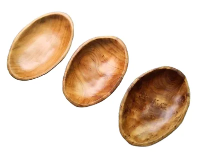 Guansen Gs2515 Root Wood Round Dinner Plate 25*15*5cm Eco-Friendly Disposable Engraved Plant Pattern for Party Use