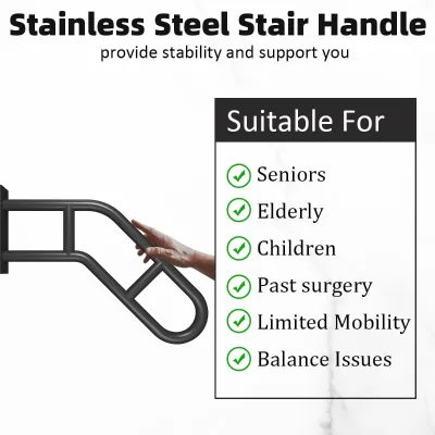 Wall Mount Hand Rails for Outdoor or Indoor Steps Stair Railing Metal Heavy Duty Non-Slip Safe Bars U-Shape Safety Mat Handle