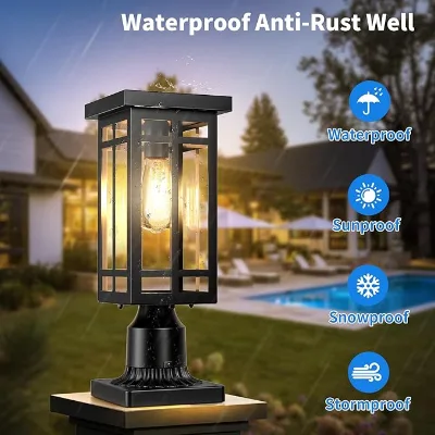 Outdoor Solar Post Light, Dusk to Dawn Solar Lamp Post Light, Black Lamp Posts Light Fixture, Waterproof Outdoor Pole Lights