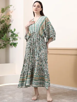 2026 New Arrival Elegant Vintage Loose-Fitting A-Line Maxi Skirt Beach Cover-Up Floral Print Sundress for Club Leisure Beachwear