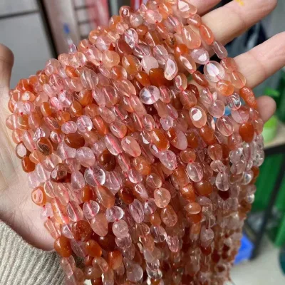 Natural Gemstone Red Rutile Quartz Pebble Nugget Pebble Fortune Healing Crystal Irregular Chip Loose Beads for DIY Bracelet