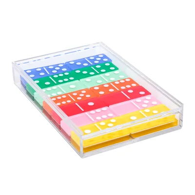 Colorful Plastic Game Dominoes Acrylic Domino Game Acrylic Case With 28 Dominos
